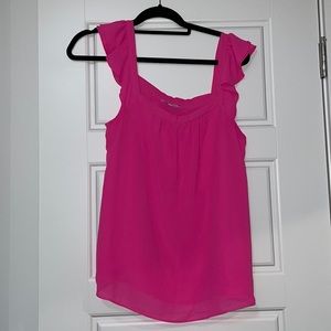 Neon Pink Ruffle Sleeve Tank